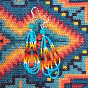 NWT, HANDCRAFTED SEED BEAD LAYERED EARRINGS.